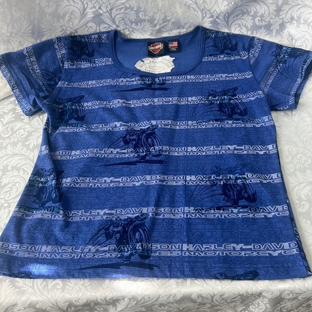 Harley Davidson Blue & White Short Sleeve T-shirt